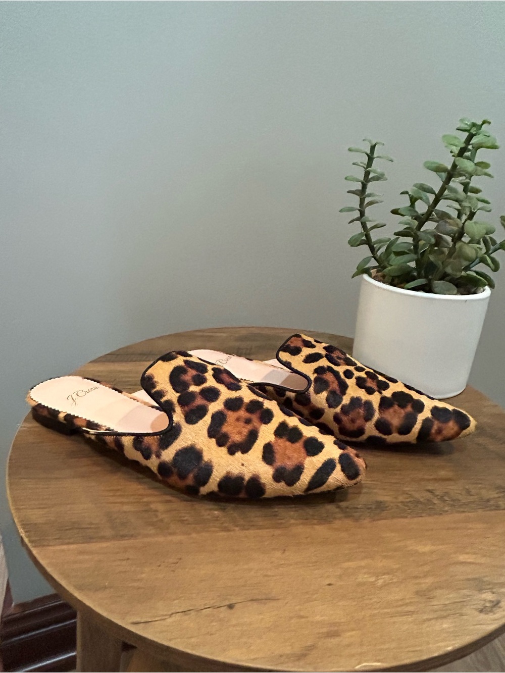 J.Crew Leopard Calf Hair Pointed Toe Mule Flats Size 5.5 AB096